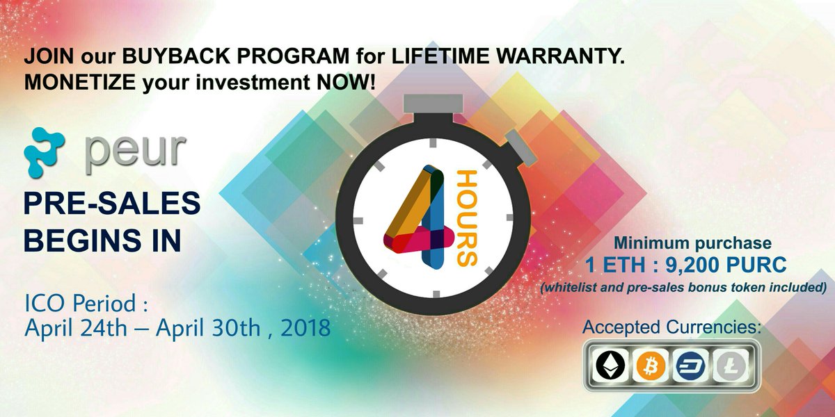 Peurtoken's tweet photo. 4 hours left! The registrations haven't stopped. 
If you haven't signed up yet hurry up and do it at https://t.co/o5pyFZPow7  if you are signed up make sure you are ready at 00:00:00 GMT+10
Join and Grab for the biggest token sale of 2018

#peur #cryptocurrency #bitcoin https://t.co/oxy3dPxtT1