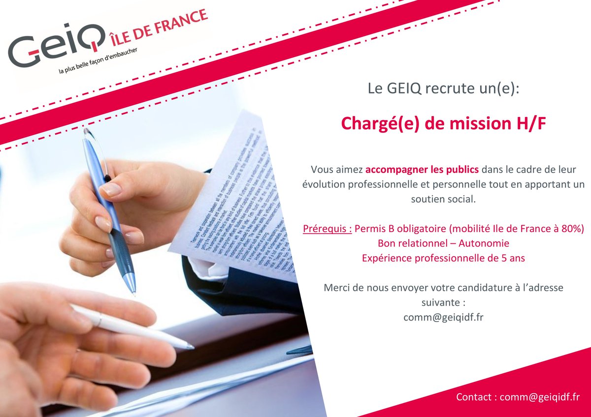 geiqidf's tweet photo. Le @geiqidf est à la recherche d'un(e) chargé(e) de mission! Envoyez nous votre candidature à l'adresse suivante: comm@geiqidf.fr
#emploi #insertion #GEIQIDF #accompagnement https://t.co/Vwq9z9vyEu
