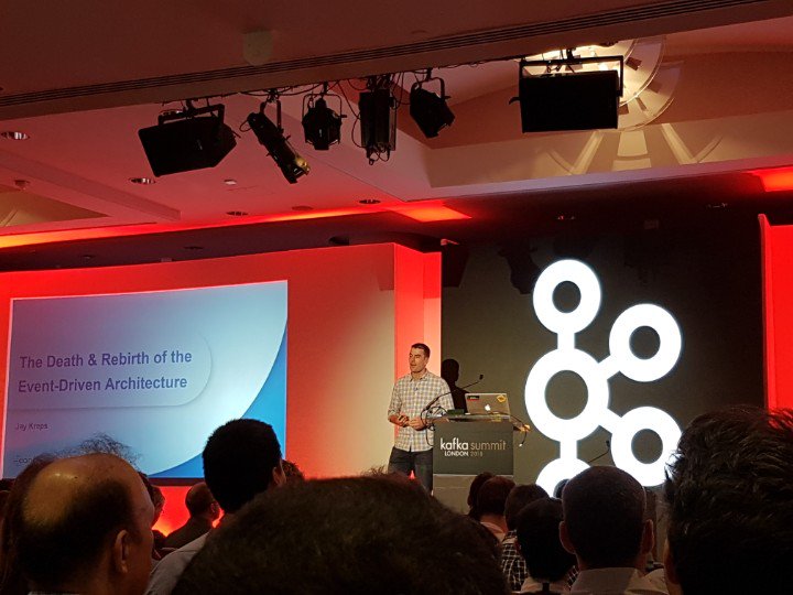 olveslind's tweet photo. Jay Kreps kicking off #KafkaSummit 2018 London. #kafka https://t.co/4dPMjwRMnN