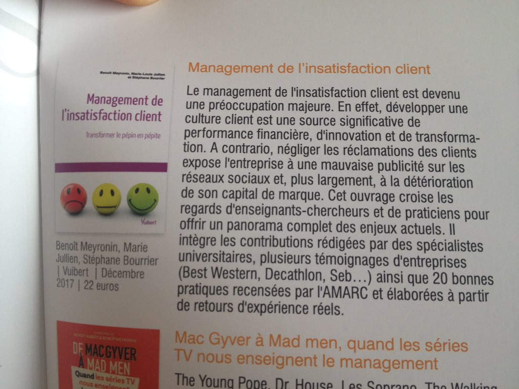 ml_jullien's tweet photo. Merci @SurveyMag pour le référencement surprise de l'ouvrage Management de l'insatisfaction client by @EditionsVuibert 😘 #RelationClient https://t.co/SirOvdzlgk