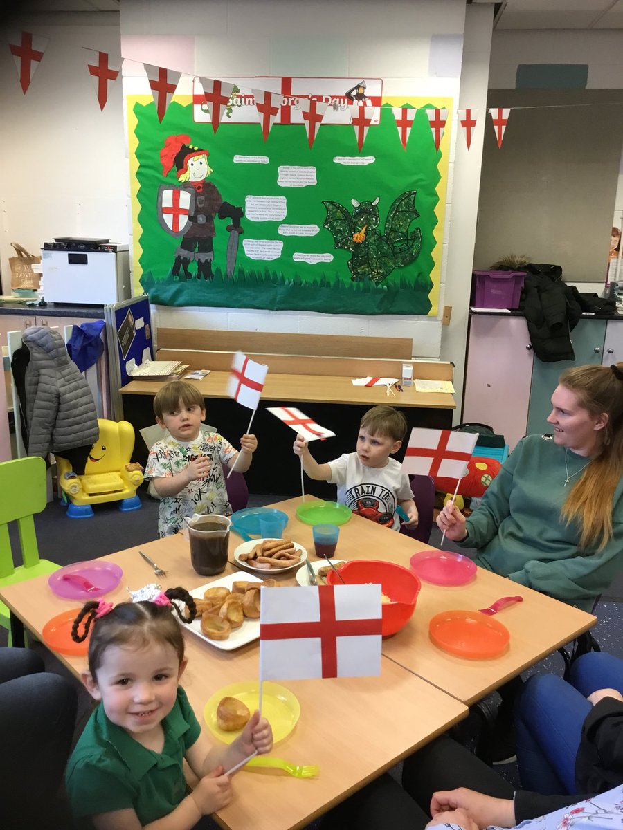 HolyFamilyL8_FS's tweet photo. Celebrating St George’s day in stay and play today! #StGeorgesDay #flagcraft https://t.co/vHP5RtUwlx