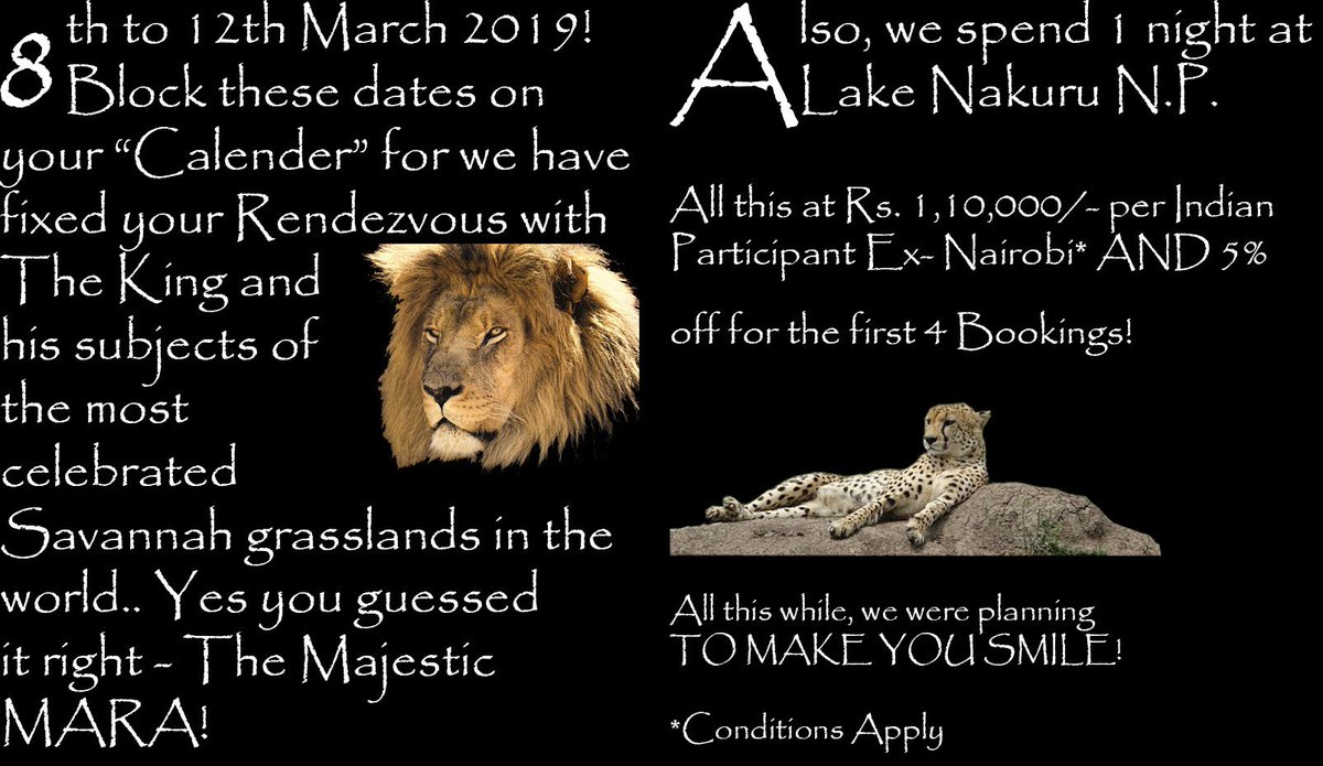 GoingWildLLP's tweet photo. And this time for AFRICA 
visit https://t.co/nSv9yr1y2a or mail to support@goingwild.in don't miss this chance 
#Africa #lionsgold #africansafari #wildlife #KingOfKings #naturephotography #Savannah #Cheetah #giraffe #Zebras #Hippo #crocodile #leopards #Masaimara https://t.co/1HV0KGrdVT