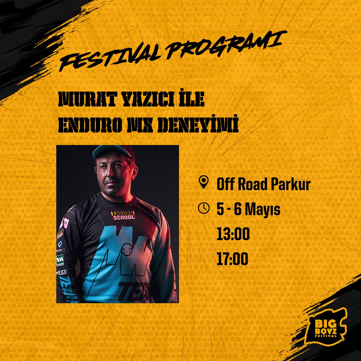 Murat Yazıcı ile Enduro MX deneyimi Big Boyz Festival’de sizi bekliyor!

Big Boyz Festival 5-6 Mayıs'ta Kemer Country Club'ta. Biletler Biletix'te bbf.ist/biletix

#bigboyzfestival #bigboyz #enduromxschool  #enduromx #muratyazıcı  #offroad  #teamwild