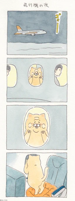 4コマ漫画ネコノヒー「飛行機の夜」/Night of the airplane　　　　4月27日単行本「ネコノヒー2」発売→ 