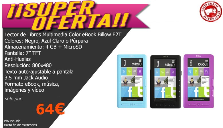 ofertahp's tweet photo. Celebra el #DiaDelLibro📖 en #OFERTASHP con este fabuloso 📱 LECTOR DE LIBROS MULTIMEDIA COLOR eBOOK BILLOW E2T disponible en 3 COLORES por tan sólo 64€ con #enviogratis 📨 👉https://t.co/xJ8Hssn0xw👈

#DiaInternacionalDelLibro📚 #23Abril #Ofertashp #Ofertas #Regalos #Descuentos https://t.co/MDkBJ5LDkE