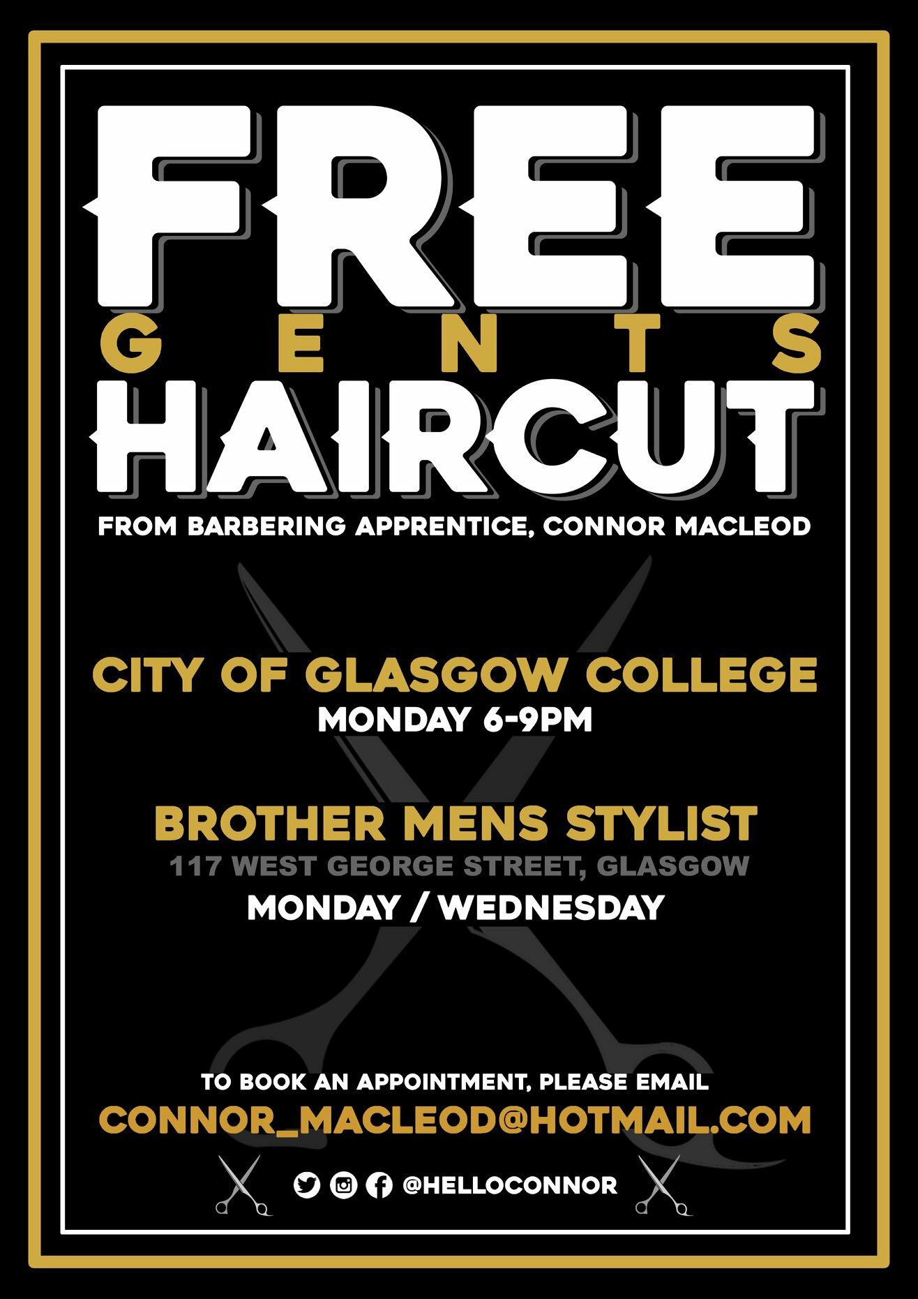 Connor MacLeod on Twitter "I’m doing FREE haircuts today and Wednesday