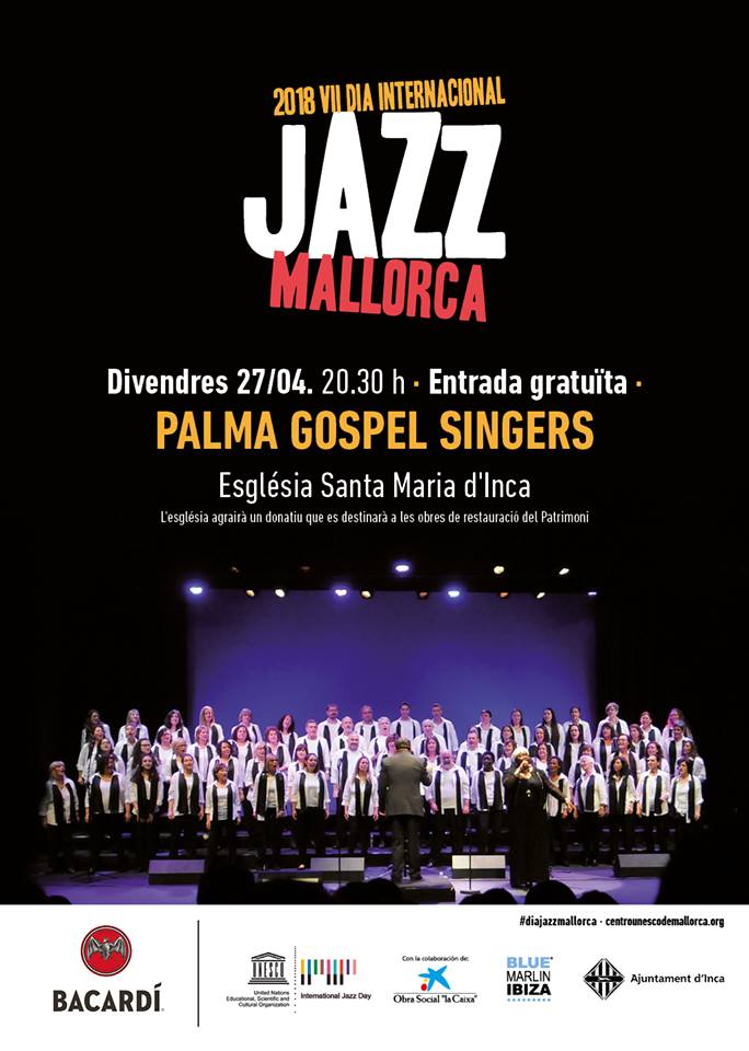 Este viernes os esperamos en la iglesia Santa María la Mayor (Inca), donde daremos un concierto con motivo del Día Internacional del Jazz.
Entrada gratuita (donativo voluntario para ayudar a las restauración de la iglesia)
#concierto #gospel #mallorca #inca #diajazzmallorca