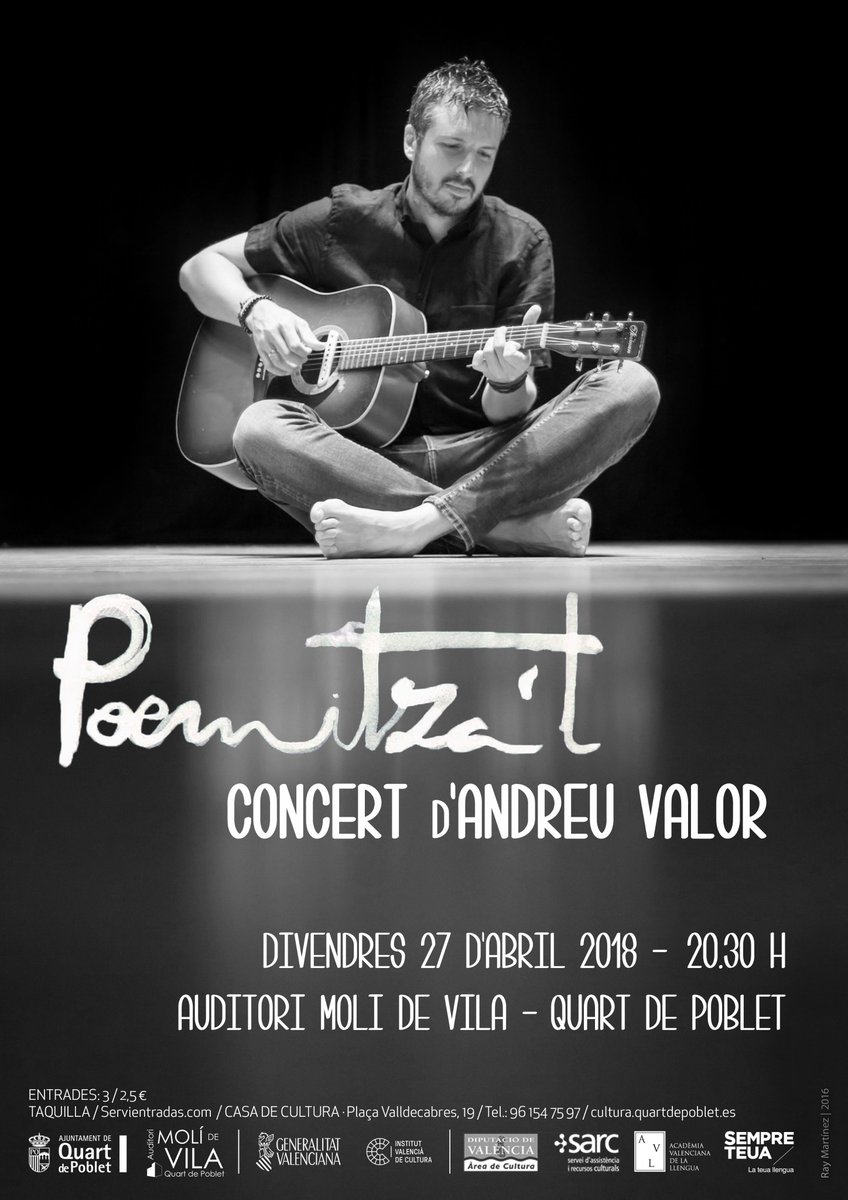 Andreu Valor presenta el seu nou disc “Poemitza’t” en #QuartdePoblet el pròxim divendres a les 20.30 hores
➡️ Notícia: goo.gl/632bmP