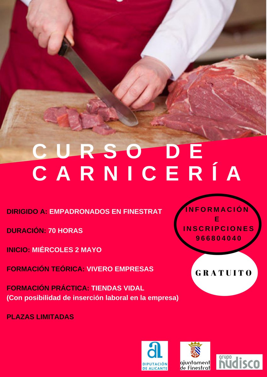 FinestratAdl's tweet photo. #Oportunidad #Laboral 🗣️con este curso tienes la oportunidad de #formarte  como #carnicero y #trabajar al acabar. https://t.co/7h6DlMlwzO