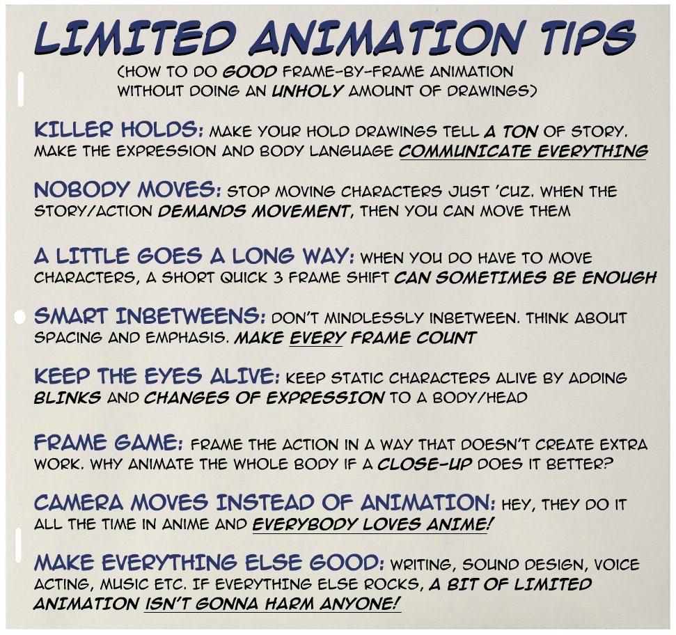 I made a list of limited animation tips for myself and now I'm sharing it with YOU.