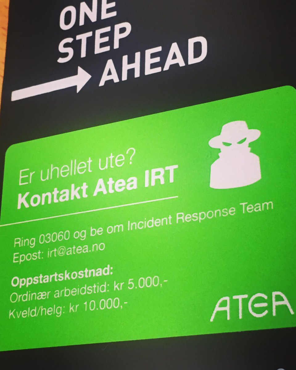 Datainnbrudd? Ransomware? 
Plutselig kan din bedrift bli angrepet av hackere eller skadevare-kampanjer. Atea's Incident Response Team er der for å gi bistand når uhellet er ute! Behandling er konfidensielt og nøytral. 
Ring: 03060 og spør om IRT neste gang det skjer deg 🕵️‍♂️