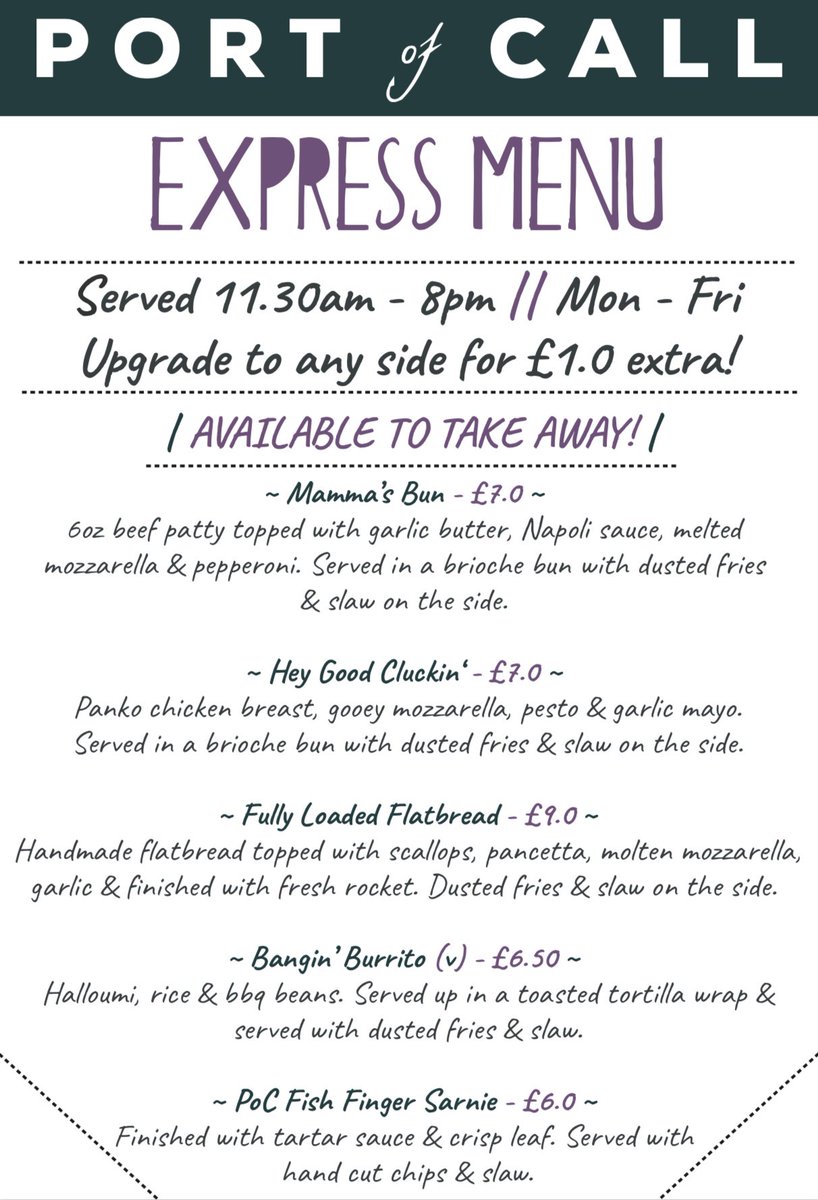 Check out this weeks EXPRESS MENU 💥🔥💥

Proving all of the motivation you need to help you through the week!

Available Mon - Fri | 11.30am - 8pm