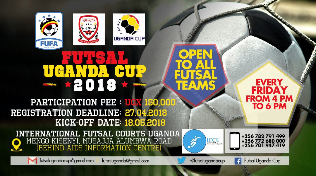 05 days left to register your team for the maiden Futsal Uganda Cup 2018. 
<a href="/OfficialFUFA/">FUFA</a> @FAU_Uganda <a href="/kawowosports/">Kawowo Sports</a> <a href="/Monitor_Sport/">Daily Monitor Sports</a> <a href="/newvisionwire/">The New Vision</a> <a href="/ChimpReports/">ChimpReports</a> <a href="/SoftPowerNews/">SoftPower News</a> <a href="/nbstv/">NBS Television</a> <a href="/ntvuganda/">NTV UGANDA</a> 
#FutsalUgCup2018
#FutsalTrendUg