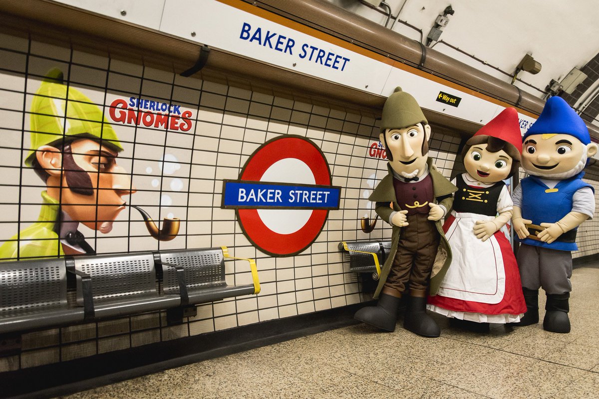 ExterionMediaUK's tweet photo. Baker Street #Tube station had been taken over by gnomes to celebrate the forthcoming release of the new #SherlockGnomes film (previewing in cinemas on 5-7 May, opening nationwide on 11 May)! #ExterionLive #experiential #OOH #CreativeSolutions https://t.co/SPeYI9f4dn