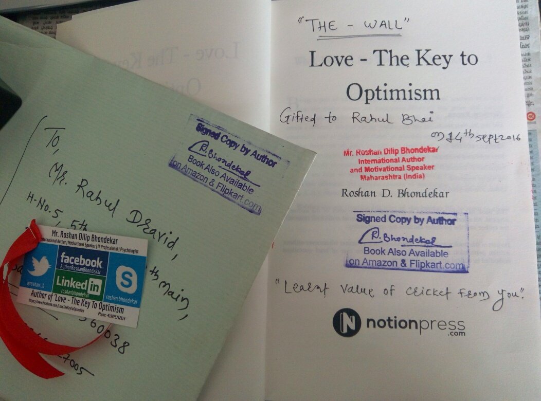 roshan_b's tweet photo. On this #WorldBookDay let's inculcate the habit of reading books & encourage young minds. #WorldBookDay Glad to signed the copy of #LoveTheKeyToOptimism for @BillGates @narendramodi @BarackObama @POTUS44 @RahulDravidFC and UK PM @theresa_may - 🔜https://t.co/IhNRh1evjl https://t.co/S4YuRMp6ZY