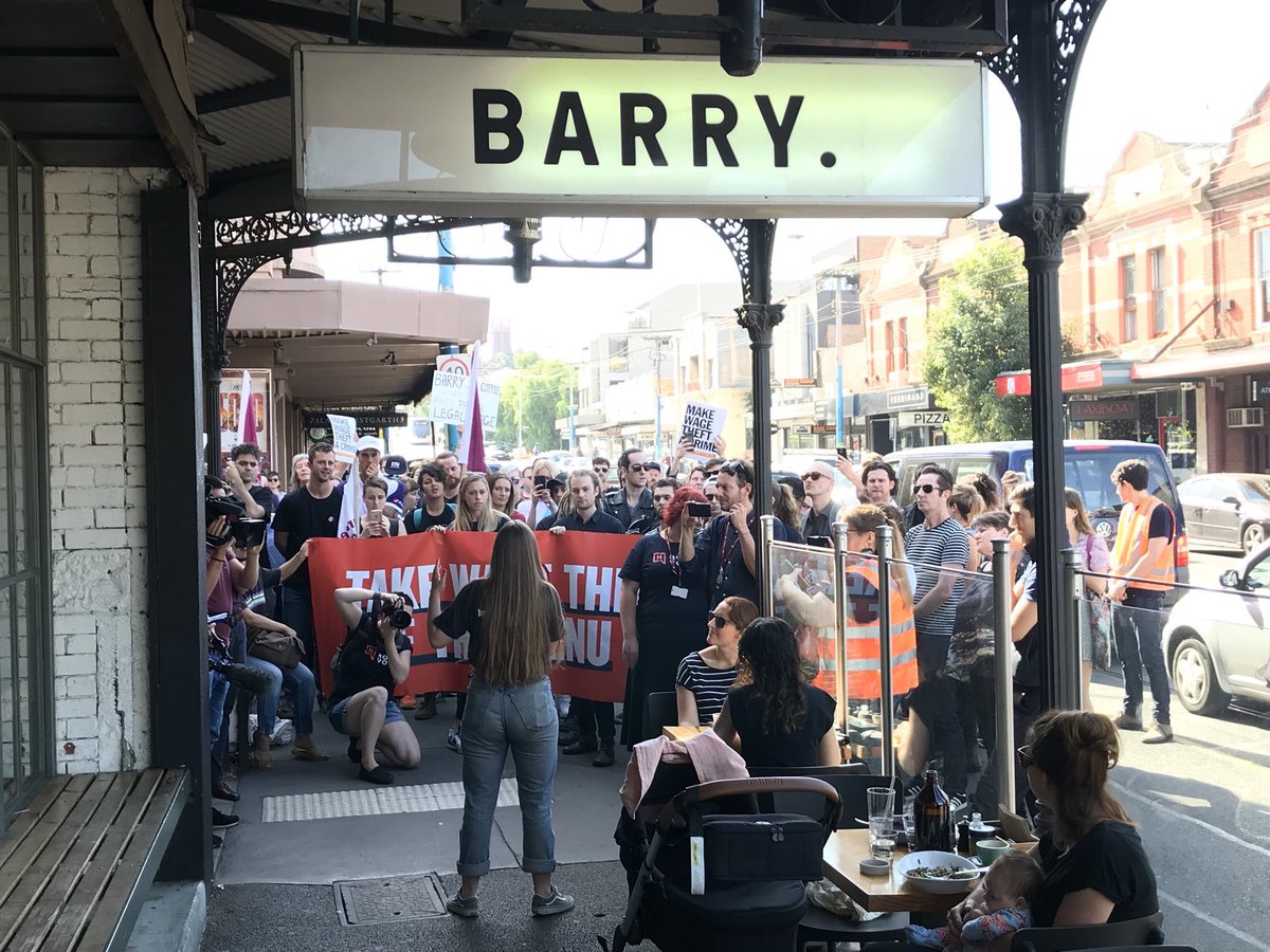 Wage Theft is everywhere. This is Barry, a cafe in Northcote. 

This is the contract they give workers.

This is how they sack you via text if you question your pay.

And this is our response. #boycottBarry #weareunion