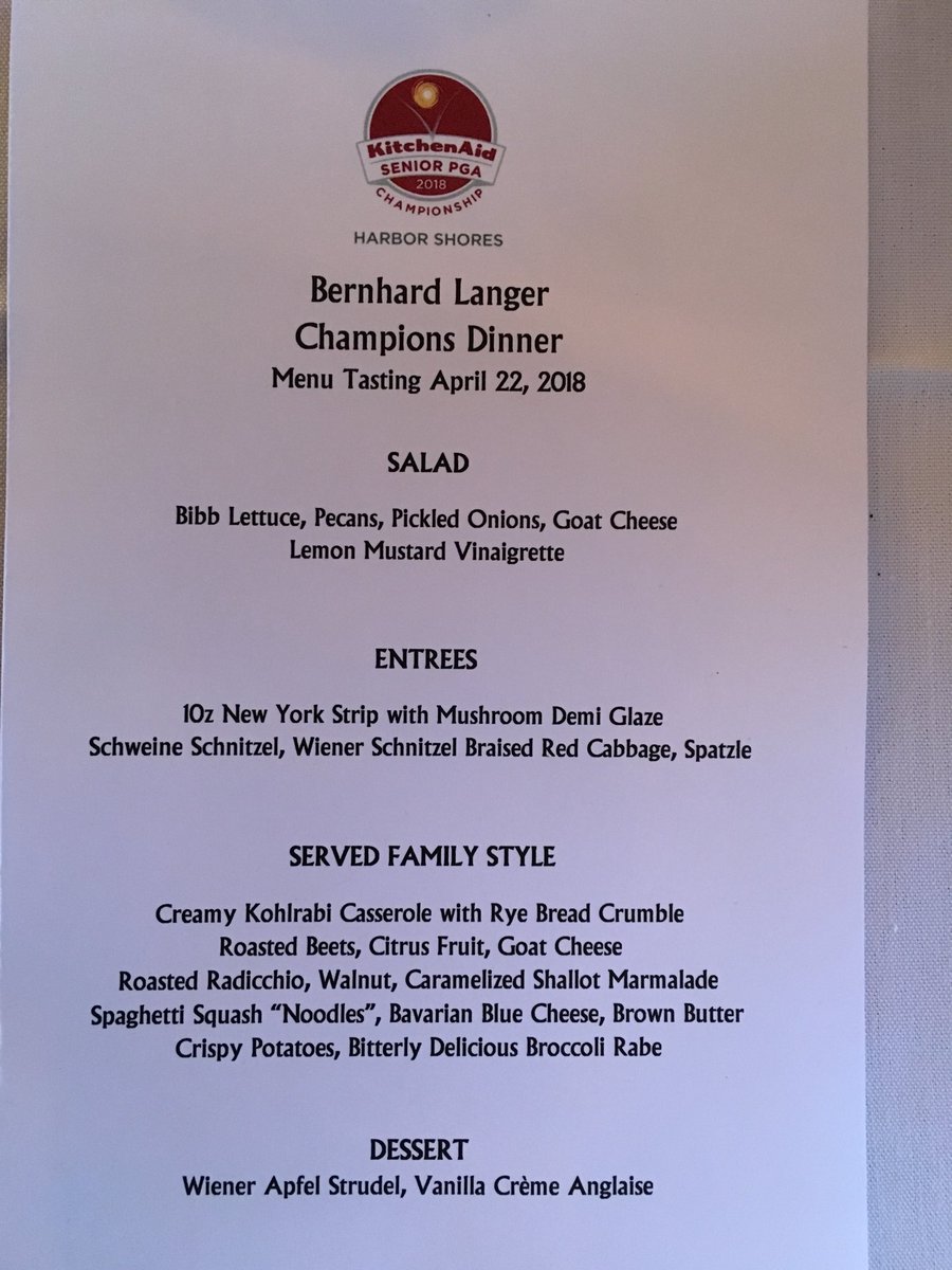 Last night we enjoyed a preview of <a href="/BernhardLanger6/">Bernhard Langer</a> Champions Dinner for next month’s <a href="/seniorpgachamp/">Senior PGA Champ</a> at <a href="/HarborShores/">Harbor Shores</a> . Delicious!