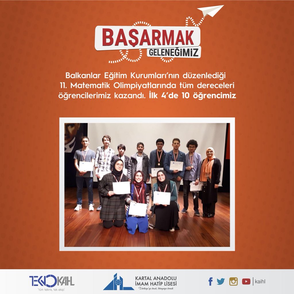 tekcammithat's tweet photo. 4 Günde 4 Başarı. 19 Nisan Balkanlar Eğitim Kurumları Matematik Yarışması Tüm Dereceler, 20 Nisan Tübitak Türkiye Dereceleri, 21 Nisan İsveç’te Robot Yarışmasında Şampiyonluk, 22 Nisan Kosova’da Kur’an-ı Kerim Yarışması birincilikleri @KartalDernek @onderihl  @farukyelkenci https://t.co/XO0tPTYdWJ