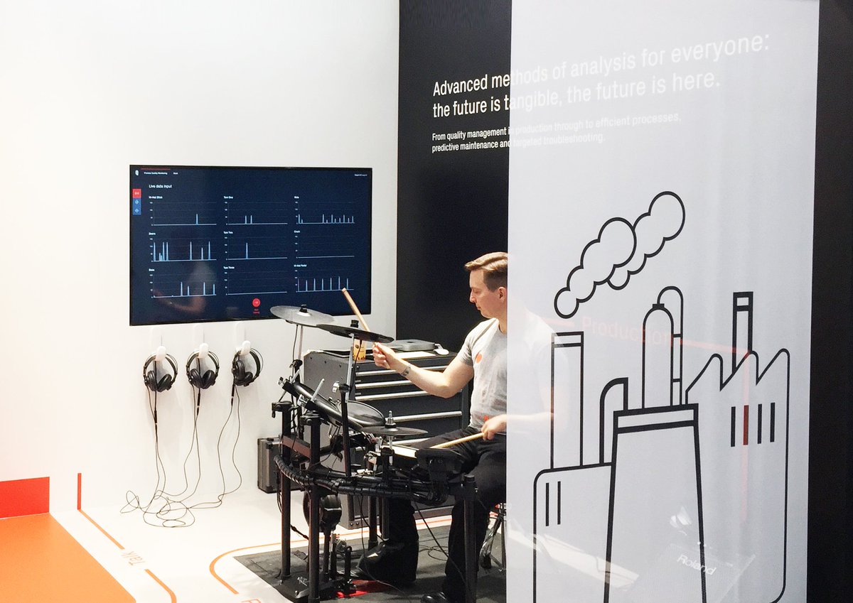 qlaymcom's tweet photo. #HannoverMesse has started. Come visit us in hall 7, booth C27 and learn how we are doing anomaly detection on live data – generated by a drumkit. /ht @rolandmusikde #Industry40 #DigitalFactory https://t.co/UJRGxm9zsY
