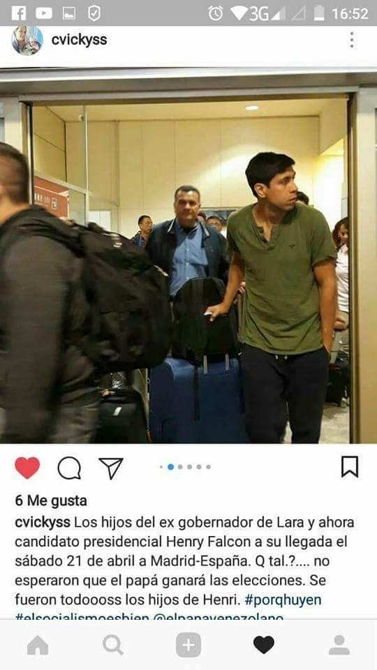 ESTO CIRCULA EN LAS REDES:
Los hijos de Henry Falcón  emigrando a España ¿será que saben algo que los demás no sabemos?