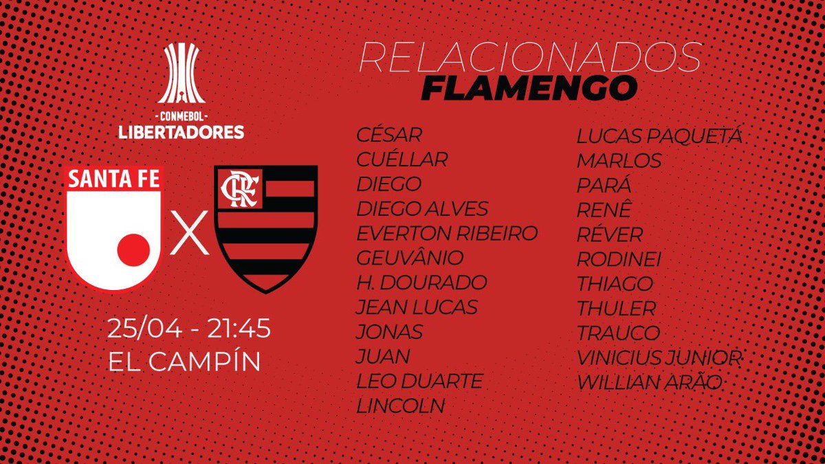 maurocezar's tweet photo. Diego não foi para o jogo de sábado, mas está relacionado para @SantaFe x @Flamengo https://t.co/FTX8S0wGMS
