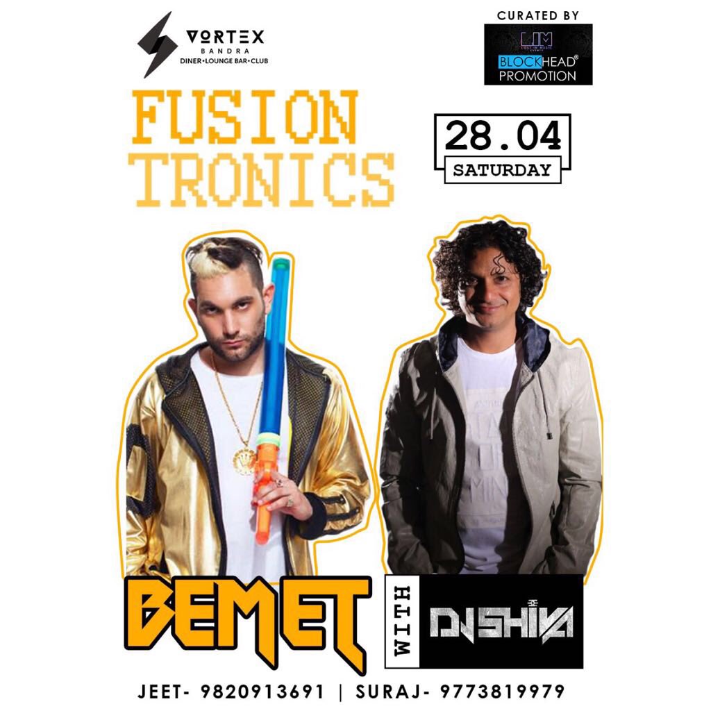 Vortexbandra's tweet photo. This Saturday, the nightlife scene is going to be a fickle beast! 
We are ready to redefine the music in Mumbai with the man straight from the sultry Mediterranean land of Israel.#VortexBandra presents TRONIC FUSION ft BEMET supported by SHIVA 
Are you ready to #BassItLikeBemet? https://t.co/RX6EyrpwNQ