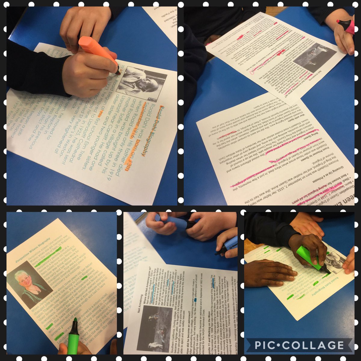 EPSMissMHardy's tweet photo. Y3 #textmarking the #keyfeatures of a #biography this morning. We learnt a lot about some very exciting people from the biographies we read! (PicCollage by two super Cerise #ipadexperts, thank you!) ๐๐๐ผ๐#peersupport #edtech @Gaynor_Spence @Eastfield_EN3 https://t.co/NEdW8zUZjK