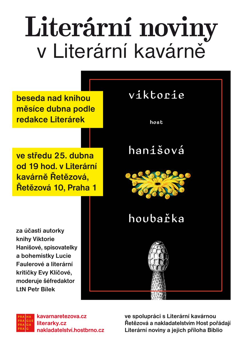 literarky's tweet photo. Srdečně vás zveme na další z řady besed, které @literarky pravidelně pořádají nad vybranými knižními tituly… Tentokrát se sejdeme nad románem VIKTORIE HANIŠOVÉ "HOUBAŘKA" (@hostbrno 2018) a pozvání přijala autorka knihy, bohemistka Lucie Faulerová a lit. kritička Eva Klíčová. https://t.co/pzu4XDc4ef