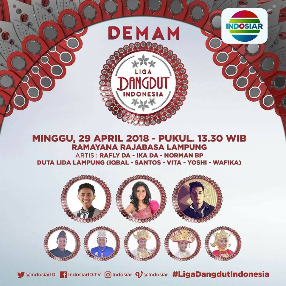 Hai Lampung, bakal ada <a href="/DA3_Rafly/">Muh.Rafly Heriawan</a> <a href="/DA2_Ika/">Ika</a> Norman BP dan Duta Lida lampung yang siap menghibur kamu di tanggal 29 April 2019. 

Yuk datang dan ramaikan demam #LigaDangdutIndonesia di Ramayana Rajabasa, Lampung mulai pukul 13.30 WIB