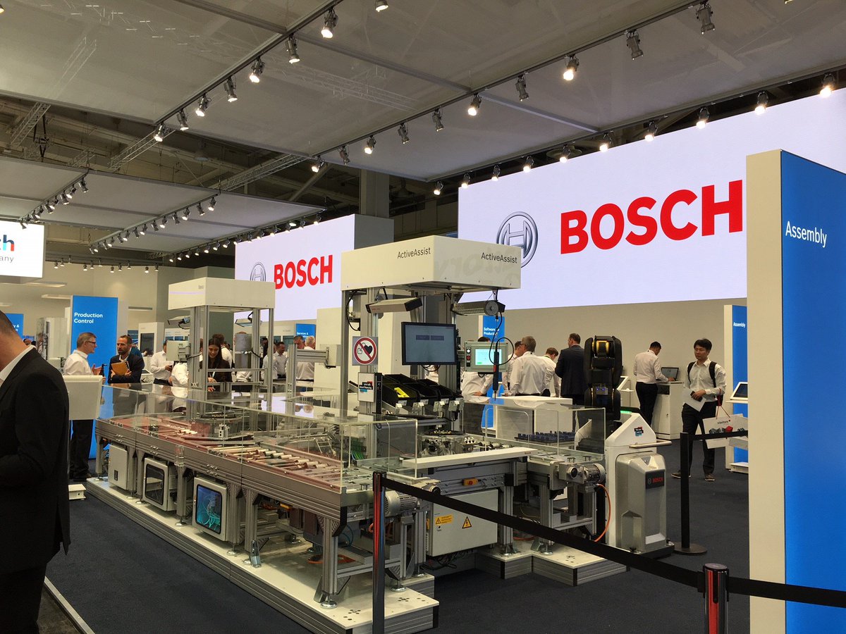 BoschGlobal's tweet photo. It's time for the @hannover_messe trade fair! 😀 #HM18 is underway and we're proudly showing off the connected industries of the future at A40 in Hall 17: https://t.co/awVLQL9pzS #i40 #IoT https://t.co/aqsVhlXob6