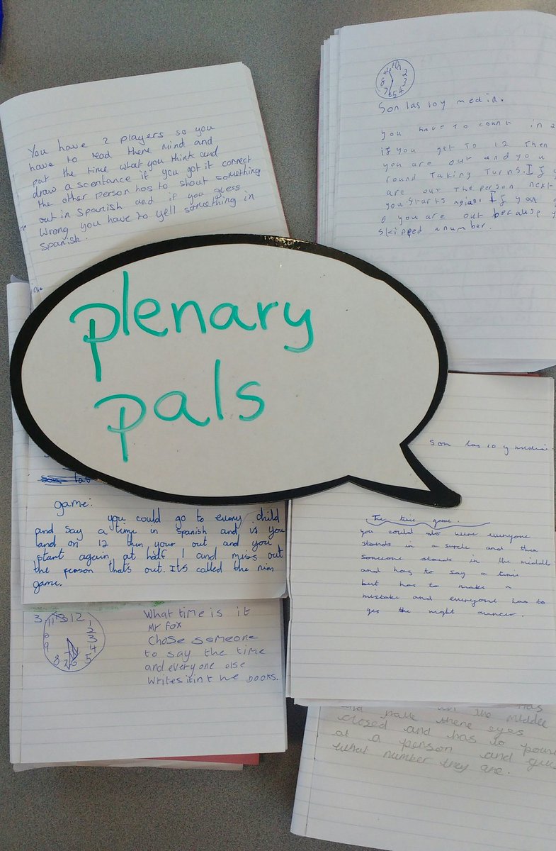 AllSaintsHwB's tweet photo. Plenary pals in Year 4 Spanish : the children came up with great ideas/activities on how we could practise telling the time at the end of the lesson as a plenary. @WallaceIsabella #mfltwitterati https://t.co/UNkhzZbnPj