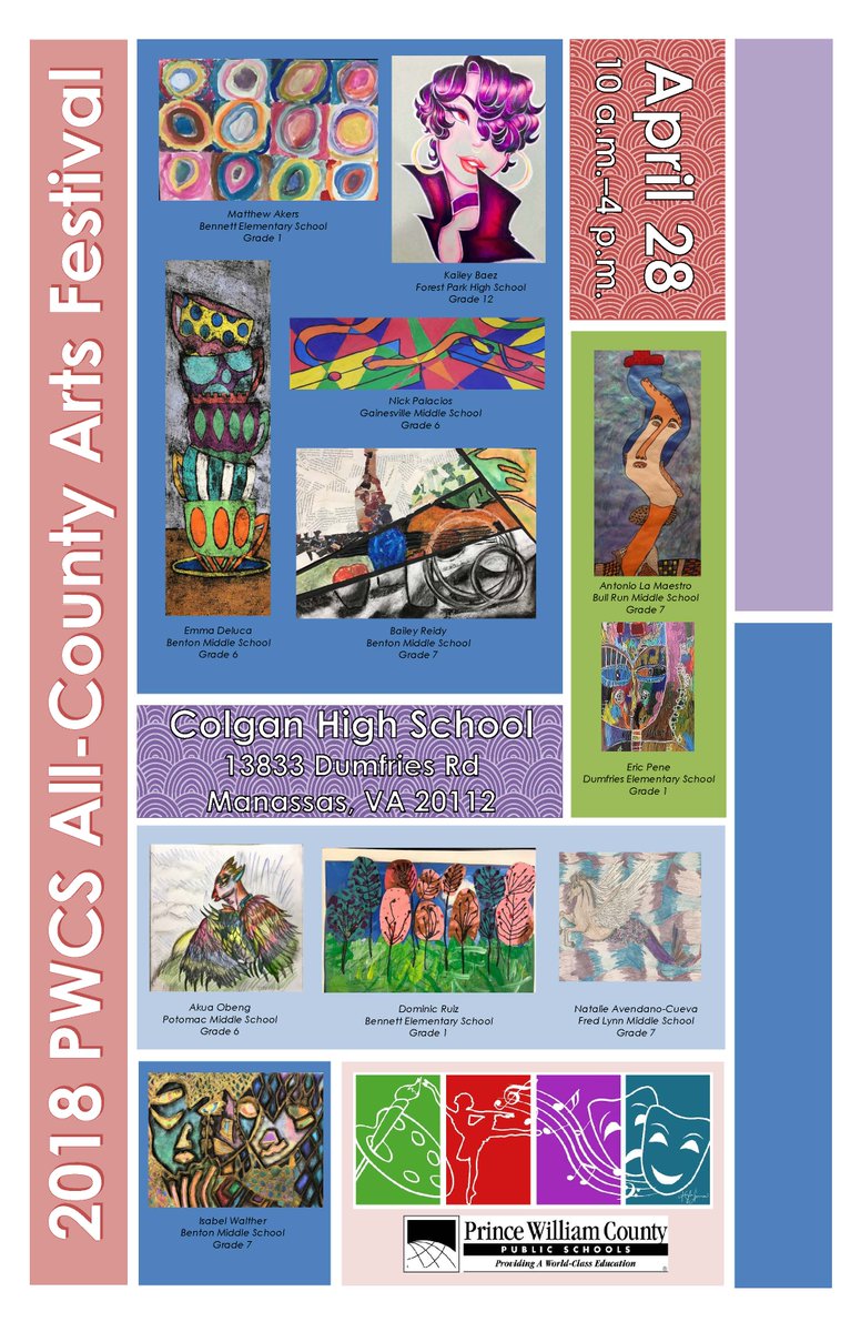Come on out to the <a href="/PWCSNews/">PWCS</a> All-County Arts Festival <a href="/colganhs/">Colgan High School</a> 10am-4pm this Sat. 4/28 to see some amazing student artwork!