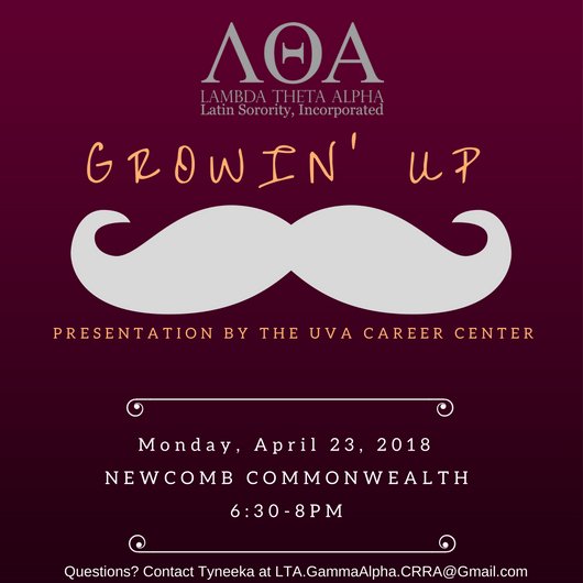 LTAGammaAlpha's tweet photo. Next up on our events is Growin’ Up! A linked in presentation by the career center! Tonight! Presentation begins at 7! #GAFounders2018 https://t.co/Bp3GAUjF1t