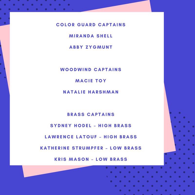 Greetings Band Members! 

It gives me great joy to announce our 2018 Warrior Band Leadership Team. 

-Dr. Younglove
