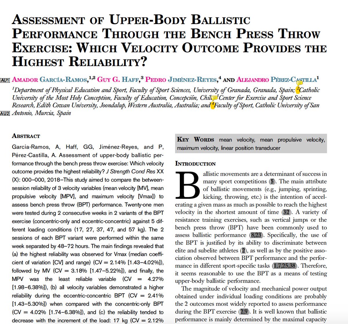 StrengthPapers's tweet photo. New article by @amagr @peterjr49 #Haff @alex_pc1992 published in JSCR @NSCA "The Vmax is the most reproducible variable to assess bench press throw performance" https://t.co/JKGDJ3siMm https://t.co/Tc4NqbzBSH