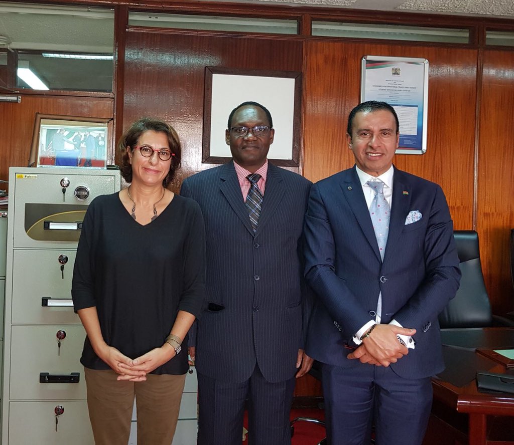 Trade_Kenya's tweet photo. Today PS for Trade @Kiptoock met the Kenya Honorary Consul General to Kingdom of Morroco, Ali Bajaber, MBS @bajaber2011 , to discuss market opportunities for Kenyan products in Morocco @ExportsKenya @kenya_chamber @KEPSA_KENYA @KAM_kenya @ForeignOfficeKE https://t.co/8RMv3FTorL