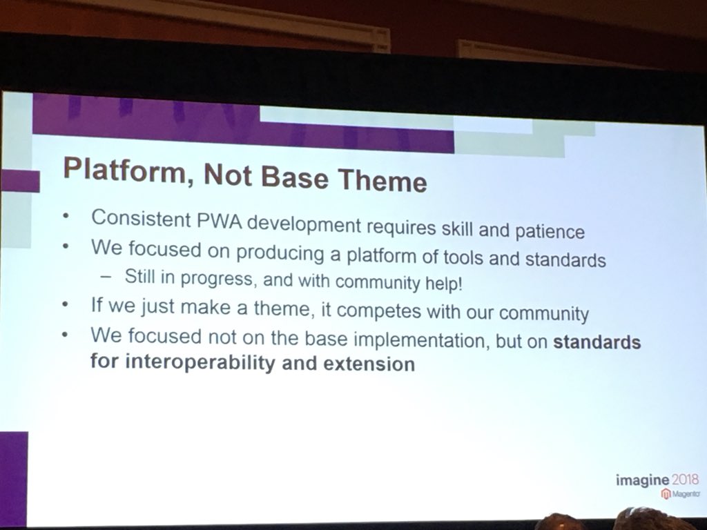 summasolutions's tweet photo. Magento PWA Studio is a Platform not a Base Theme. There’s a big oportunity for community projects like @VueStorefront #magentoimagine https://t.co/w5By6OceaC