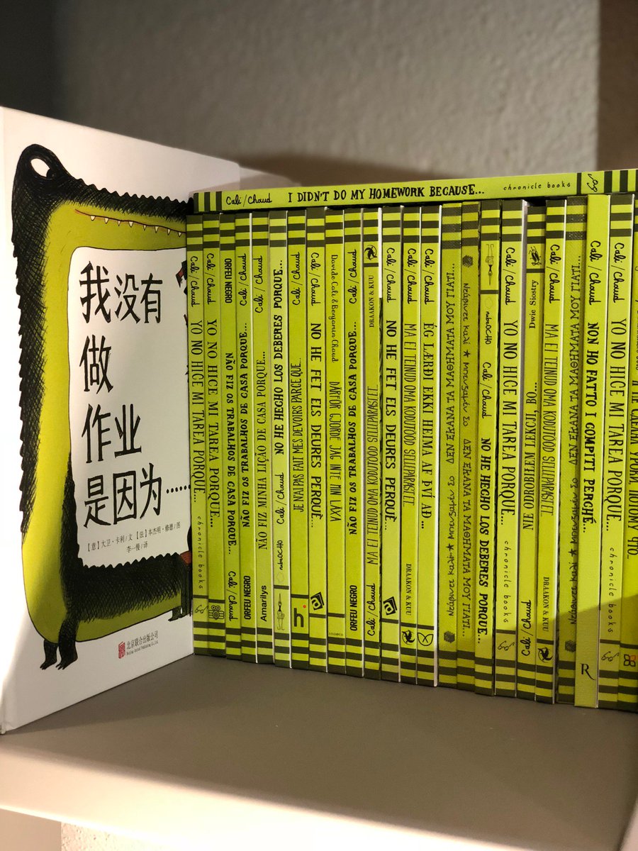 For #WorldBookDay, the 21 international editions of I DIDN'T DO MY HOMEWORK BECAUSE... by Davide Cali and Benjamin Chaud. Thank you, <a href="/ChronicleRights/">Chronicle Rights</a>, for sharing this book with the world! THE TRUTH ABOUT MY UNBELIEVABLE SCHOOL...,the 5th book in our series, pubs this July.