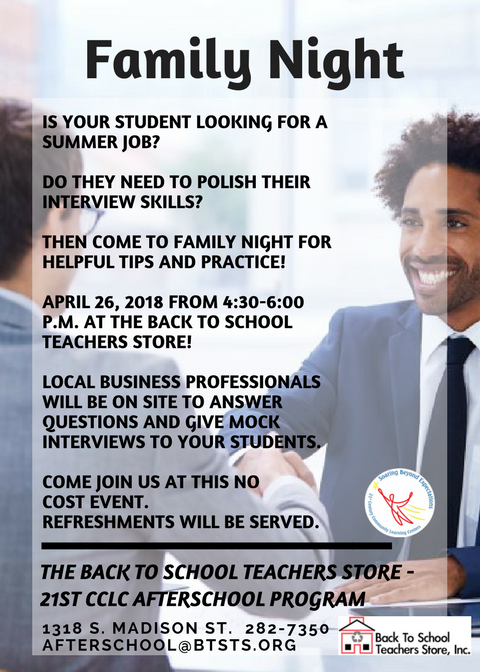 @BTSTeacherStore - 21st CCLC Afterschool Program will host a practice interview night for student <a href="/Central_MCS/">Principal Walker</a> - this Thursday 4/26 right afterschool till 6 pm.