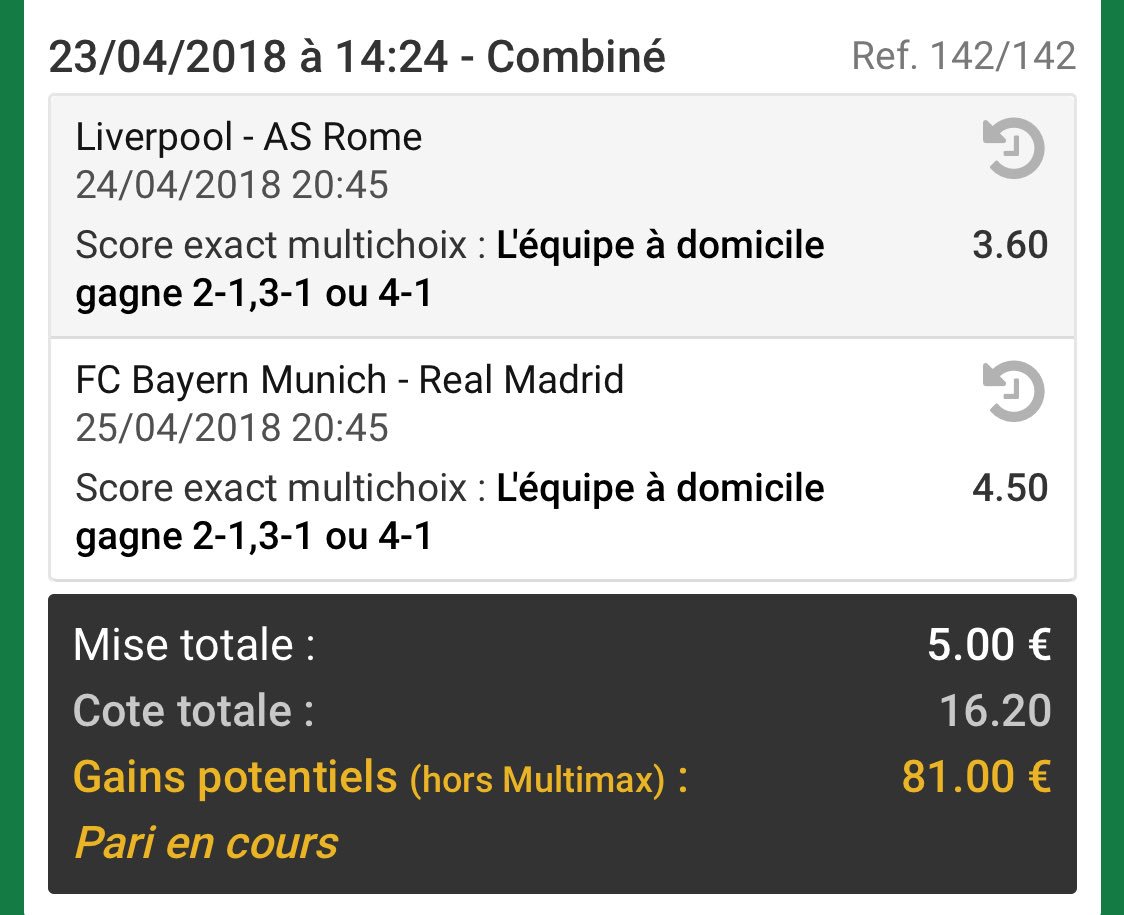 JerseysFR's tweet photo. PARI DU 23 AVRIL EN FOOT :

Cote 16,20
Confiance 50% 

5€ rembourse avec Unibet !
 #viddle #TeamParieur #ldc https://t.co/FWRPEJosN1