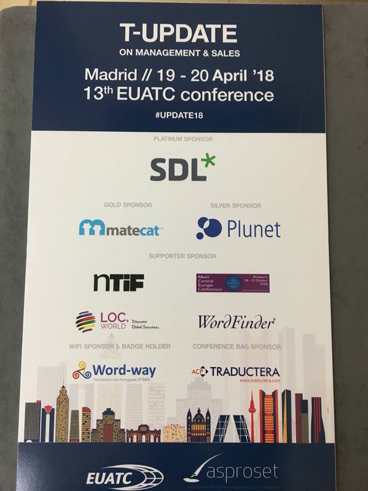 Inpokulis's tweet photo. Nos passados dias 18 e 19 de Abril, a nossa CEO @mssaragon participou na T-Updade 2018 em Madrid, a conferência internacional da @EUATCNews, onde defendeu a importância da participação ativa nas associações de empresas de tradução.
#TUpdate18 #EUATC #Madrid #Inpokuls #Traduções https://t.co/30rEX5wFTU
