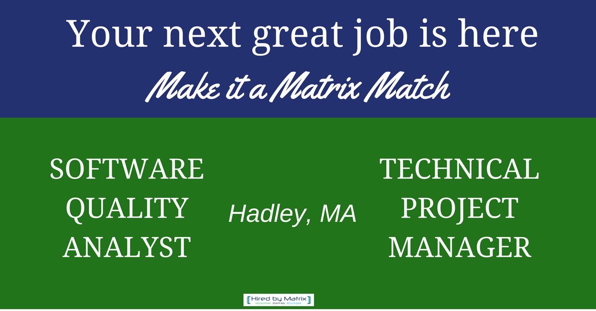 HiredByMatrix's tweet photo. Our client has two HOT contract jobs open in their #Hadley #Massachusetts location. Click the links below for more info! https://t.co/kQkMZIPBZX
https://t.co/ucIPs64gkm
#MatrixMatch #HiredbyMatrix #HadleyJobs #MassachusettsJobs #SoftwareQAJobs #TechnicalPMJobs https://t.co/wH9Or0D7st