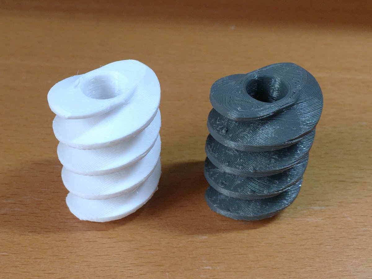 ProjectArcDev's tweet image. My last attempt (Colorfabb XT) next to 3D print shop (Standard PETG) materials. Quite surprising that my last print was better quality. The PETG seems to be stringy and blobby. This was definitely worth the effort to see quality results.