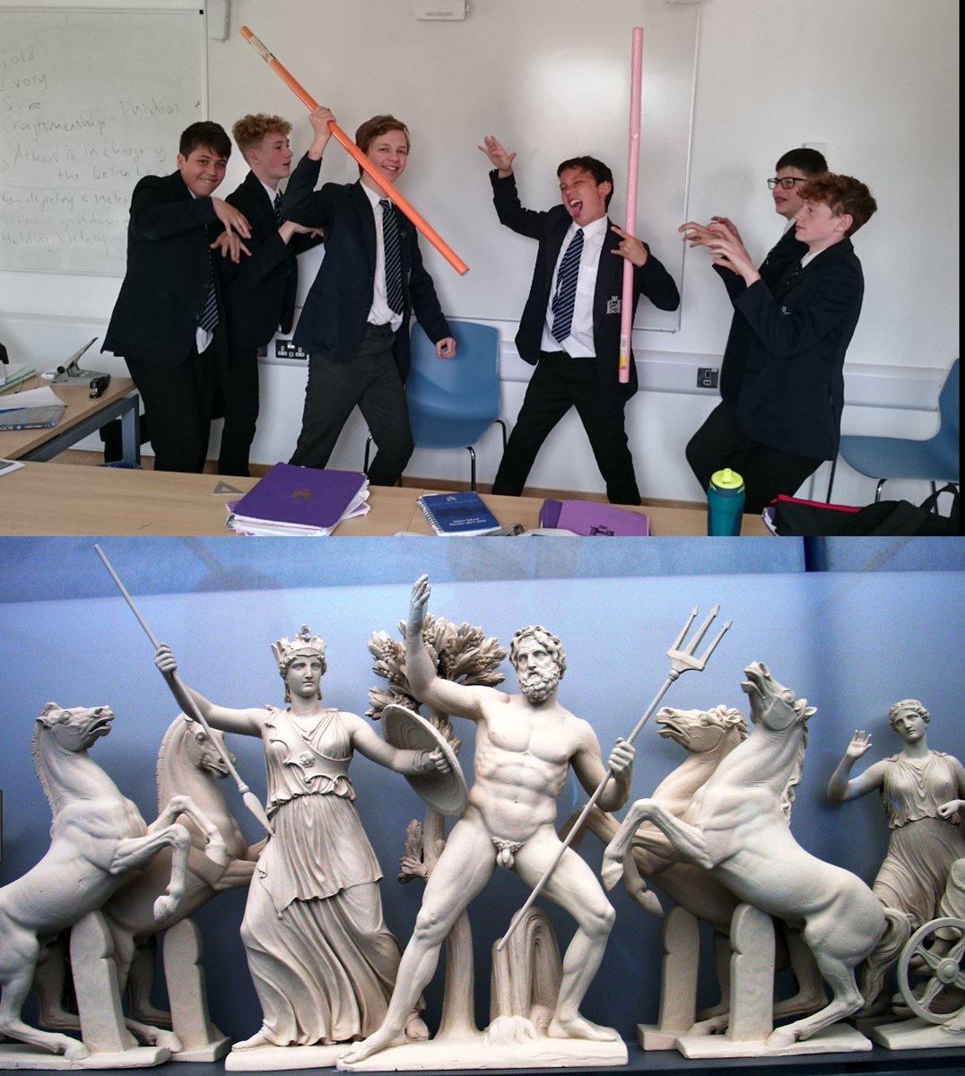 Behold, the Birth of Athena and the Battle between Athena and Poseidon!
The 3rd Year Classical Civilisation students recreate the eastern and western pediments of the Parthenon.