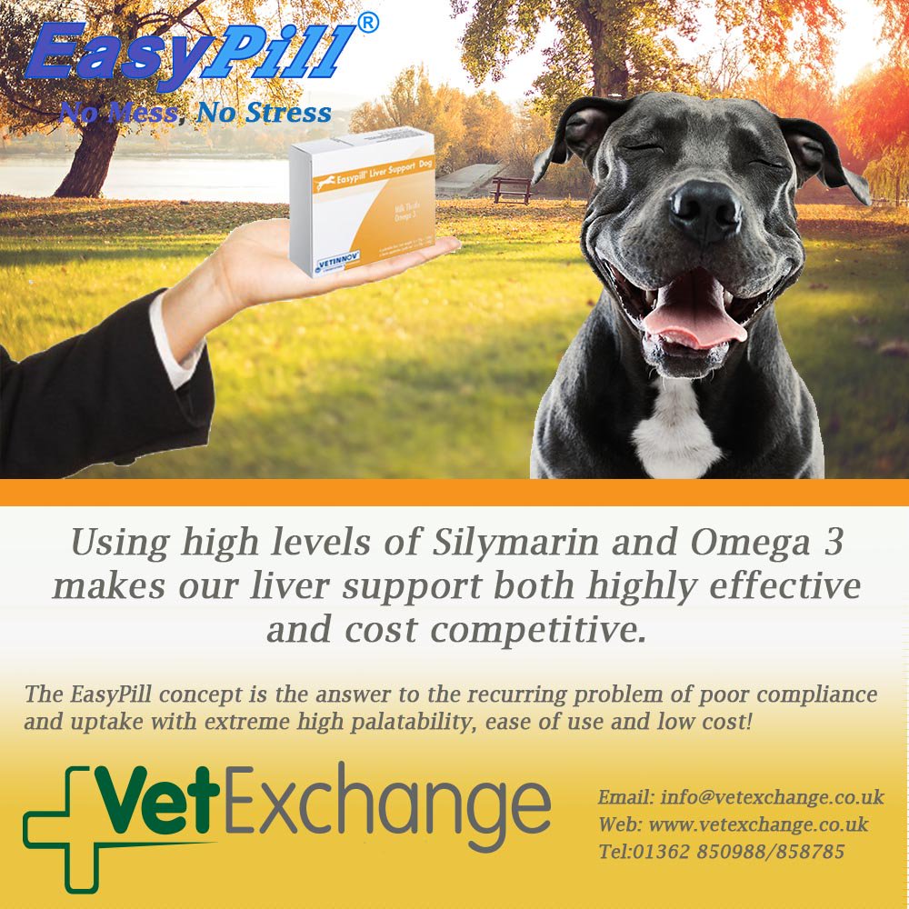 VetExchange's tweet photo. Supporting the liver’s function in cases of chronic liver insufficiency and where the liver has been compromised. EasyPill Liver contains high levels of Silymarin and Omega 3 shown to have beneficial effects in the aid to liver recovery.
#vetexchange #easypill #nomessnostress https://t.co/tsOJGzyN3H