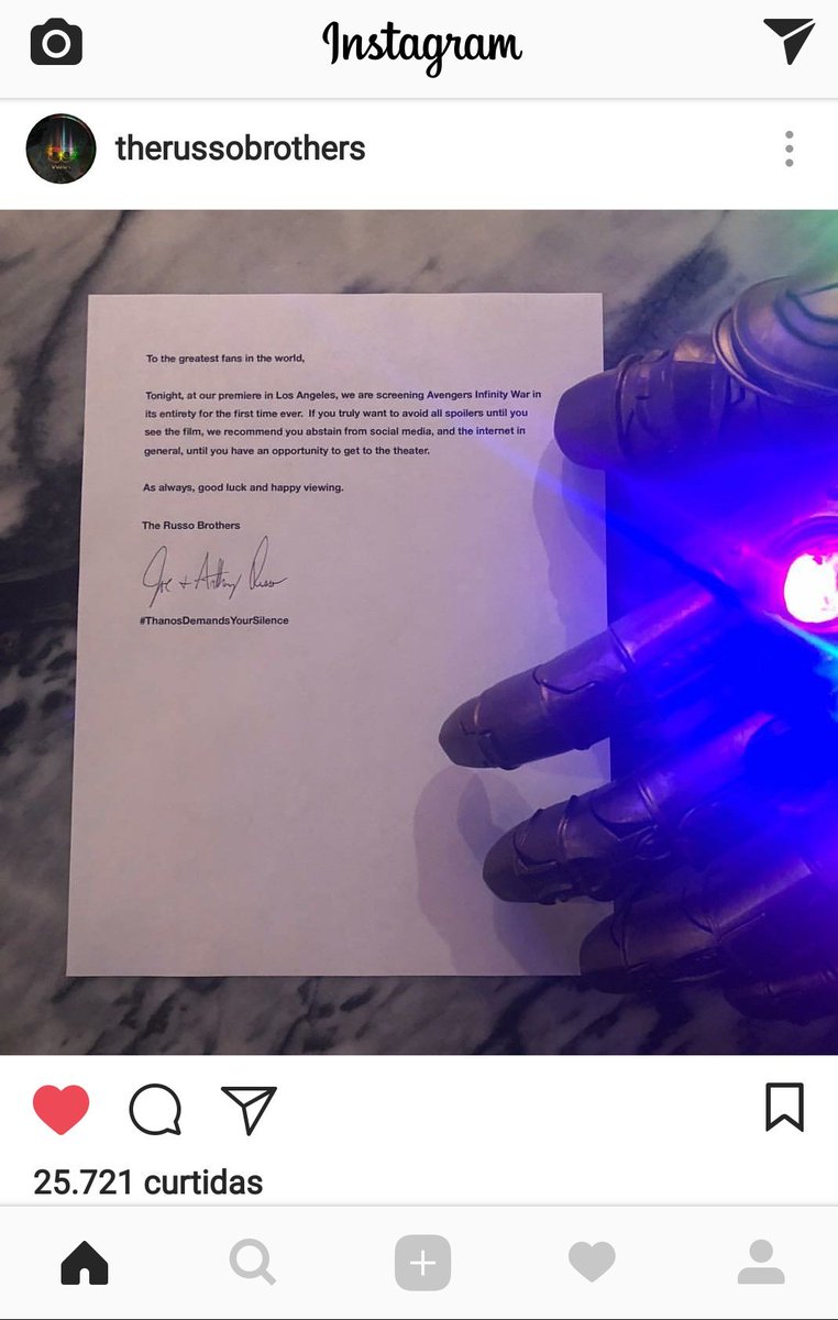 DoughHenry's tweet photo. Sem spoiler! #ThanosDemandsYourSilence #InfinityWarIsComing #AvengersInfinityWar https://t.co/RIY7yGw9Er