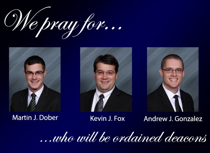 This Friday, @BishopNPerez will ordain 9 men to the #SacredOrderofDeacon. Today we pray for Martin, Kevin and Andrew. Watch live this Friday at 7pm at dioceseofcleveland.org.