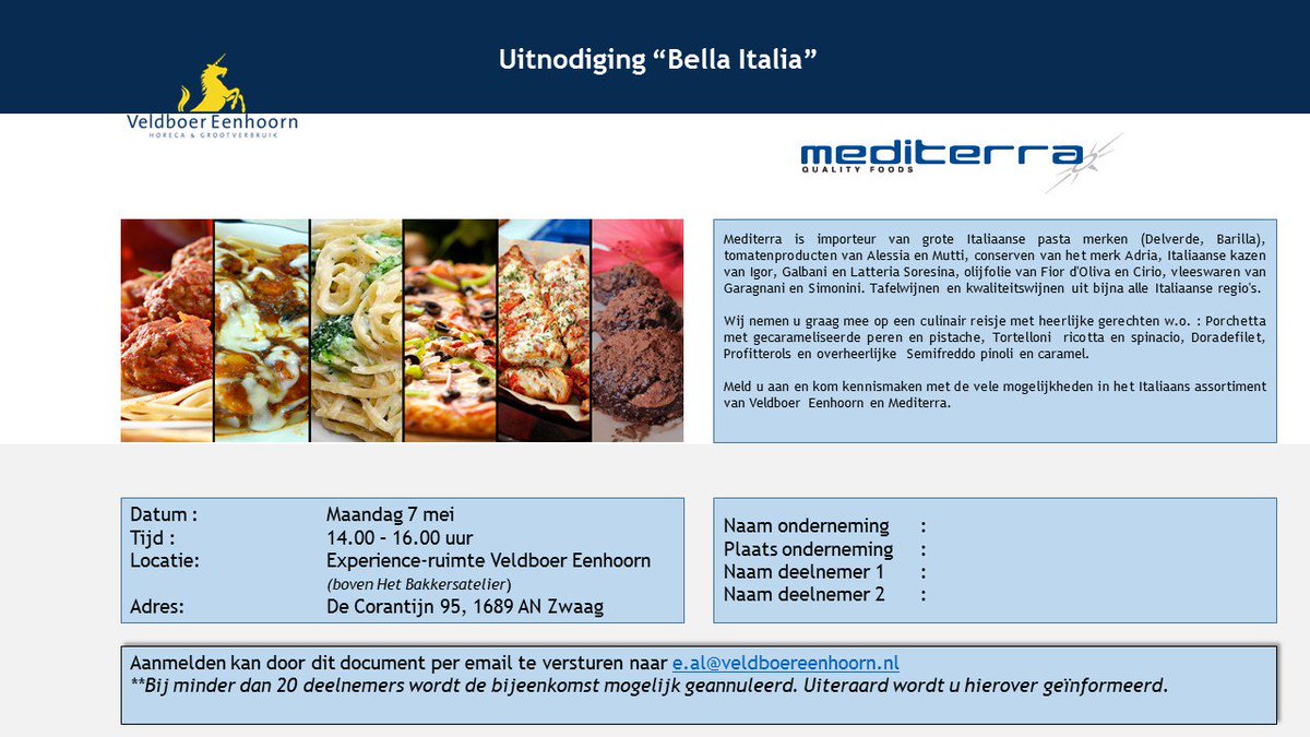 Anche tu? oftewel komt u ook naar de Bella Italia bijeenkomst op 7 mei? Er zijn nog plaatsen vrij