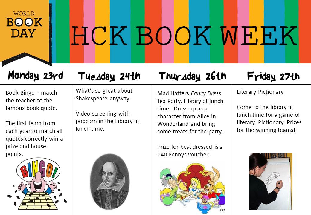HCKLibrary's tweet photo. HCK Book Week has got off to a great start. We already have two winning teams for Book Bingo! Here's a list of the bookish activities happening here this week. https://t.co/yRXx9sbWNW
