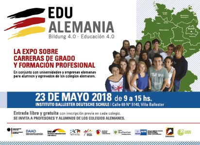 iballesterDS's tweet photo. EDU Alemania 2018. Miércoles 23 de Mayo de 2018 de 9 a 15 hs en el Instituto Ballester Deutsche Schule.
¡¡¡Los esperamos!!!
#EDUAlemania
#InstitutoBallesterDeutscheSchule
#SistemaDualdeCapacitaciónProfesional
#BBZ https://t.co/WSh4xl0S1p